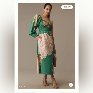 FARM Rio Green One-Shoulder Floral Midi Dress